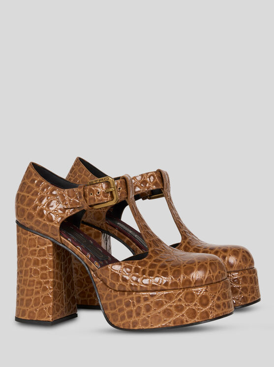 Shop Etro Printed Leather Mary Jane Sandals In Light Brown