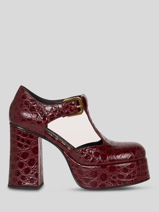 Shop Etro Mary-jane-sandalen Aus Bedrucktem Leder In Bordeaux