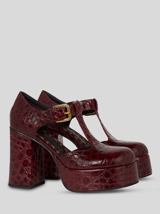 Shop Etro Mary-jane-sandalen Aus Bedrucktem Leder In Bordeaux