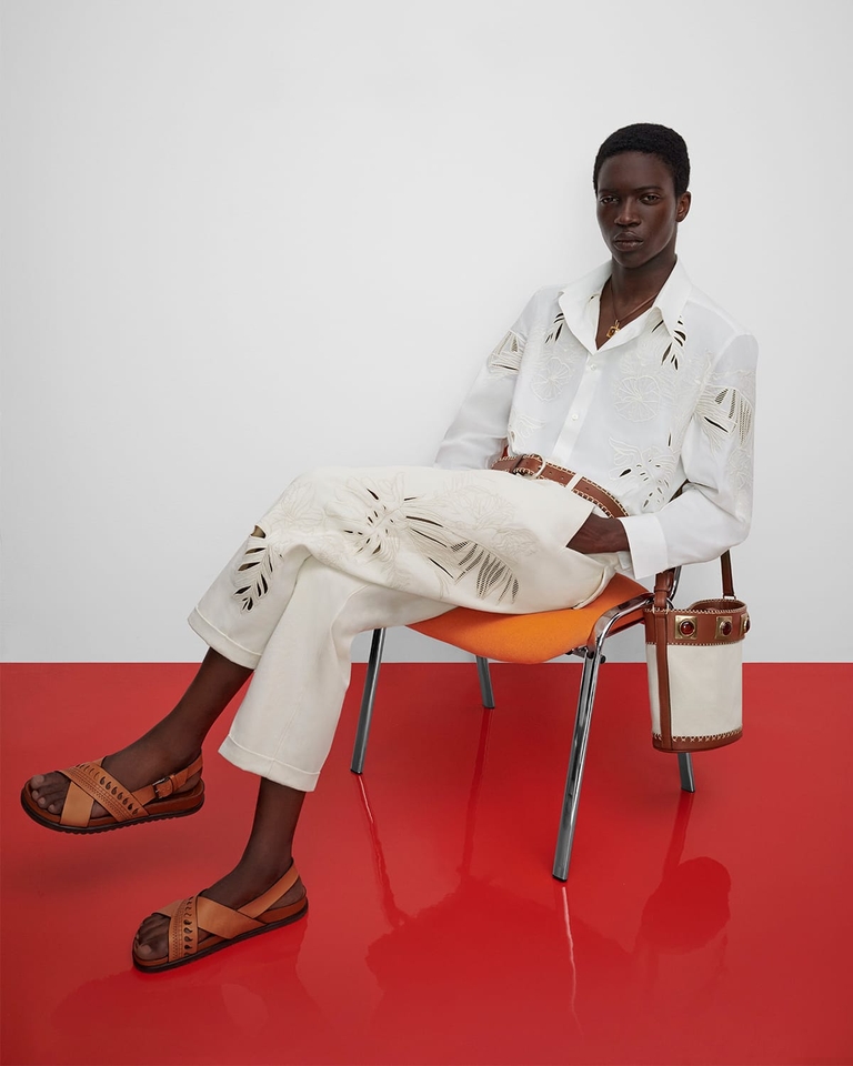 Man wearing San Gallo shirt and white jeans - SS23 Man collection