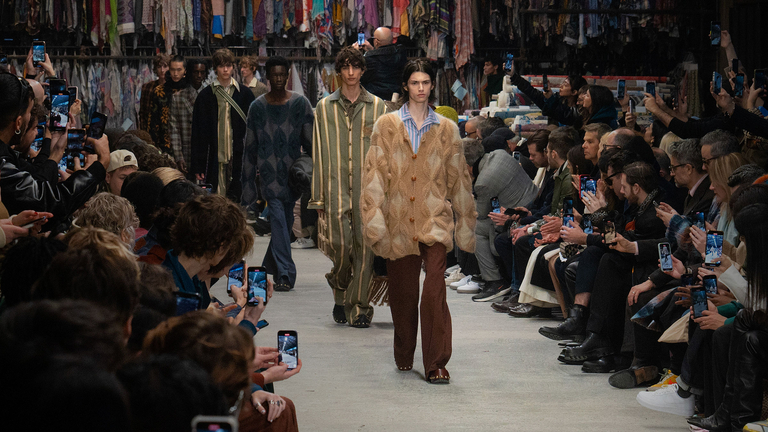 Models walk on the catwalk during the Etro men's fall winter collection 2023/2024